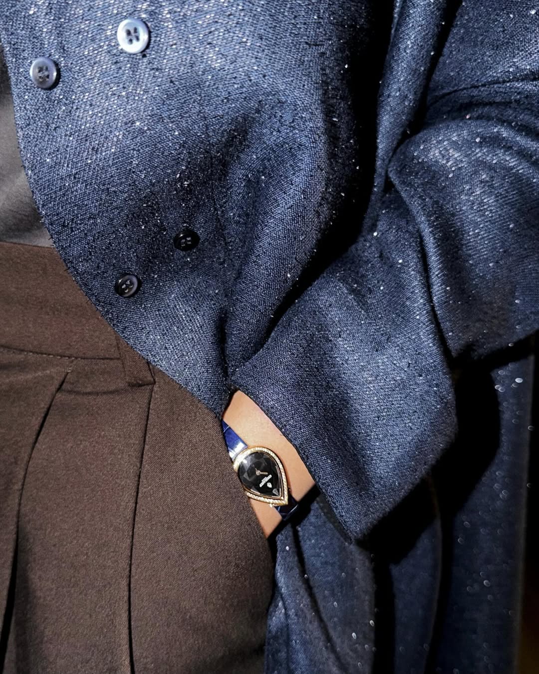 micro tweed turtle neck: double button - blue