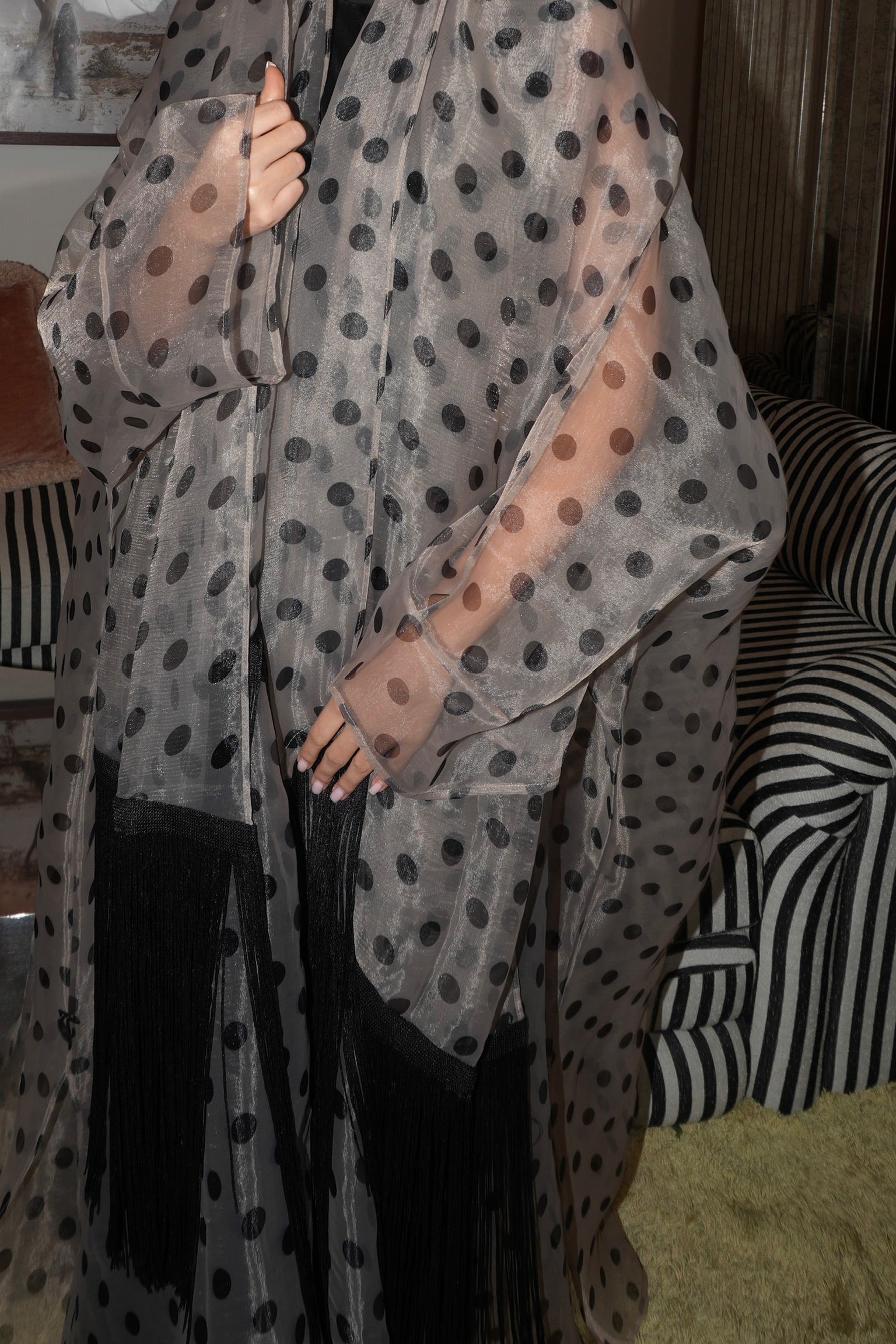 fine wear organza with tassels: polka dot