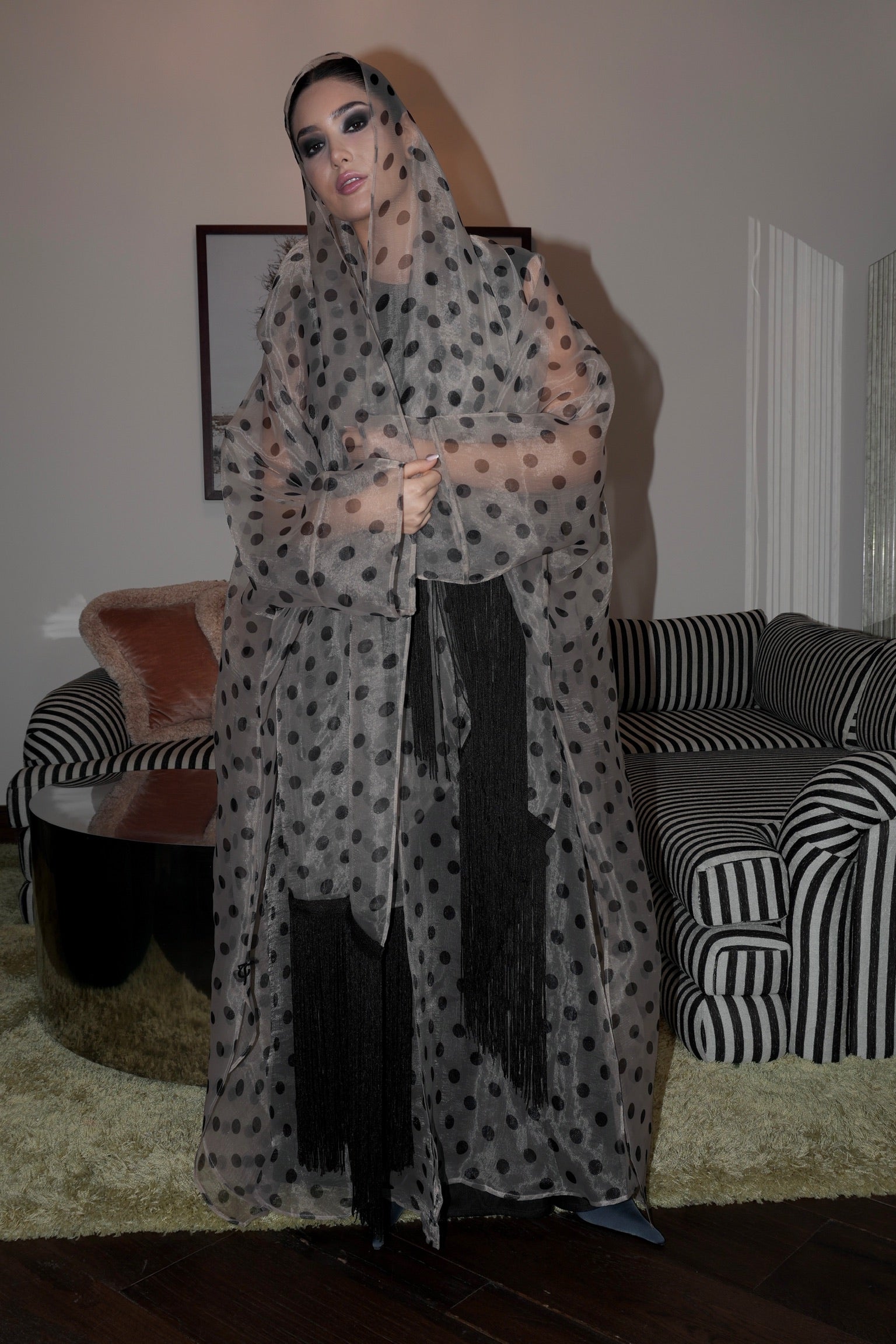 fine wear organza with tassels: polka dot