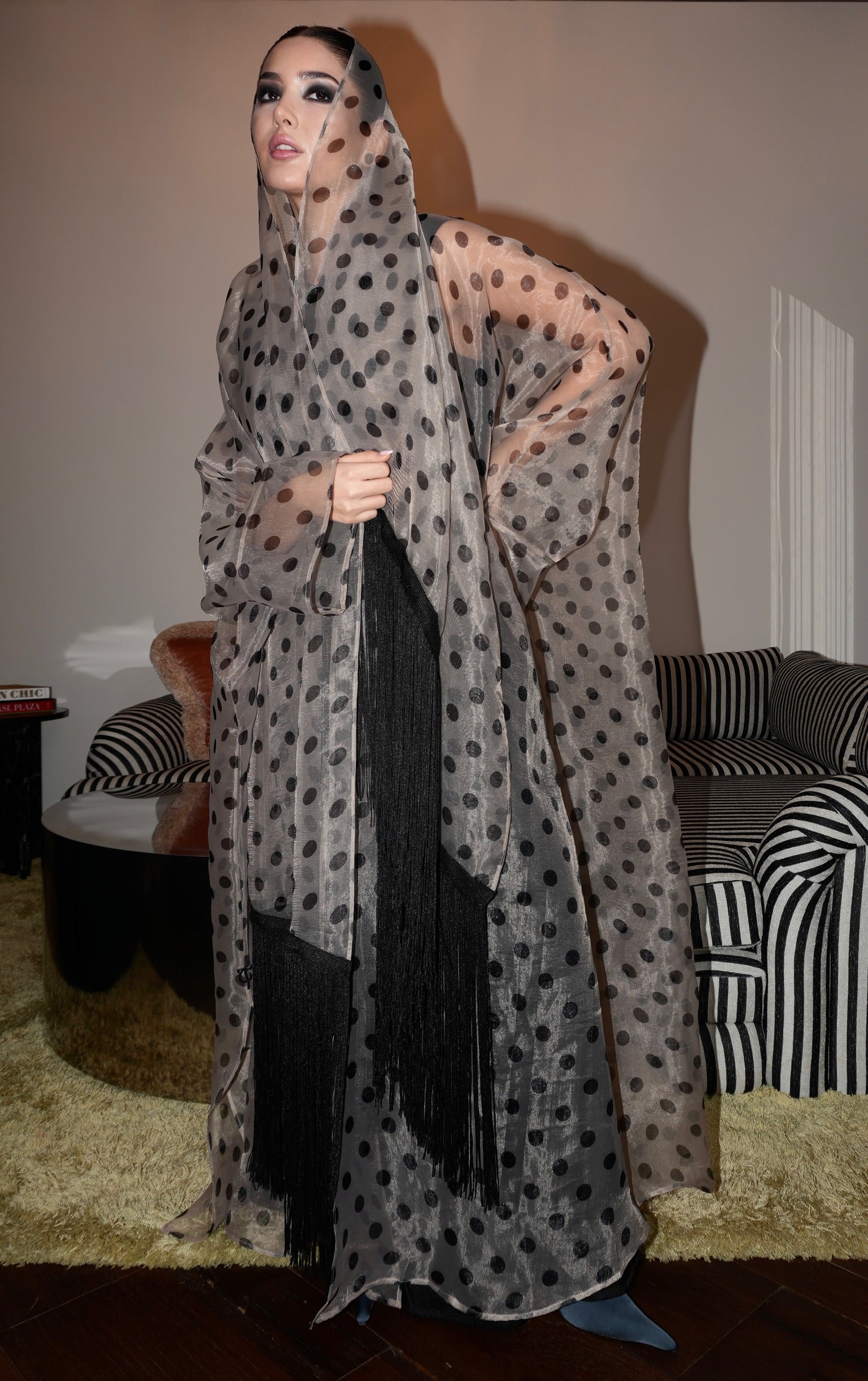 fine wear organza with tassels: polka dot