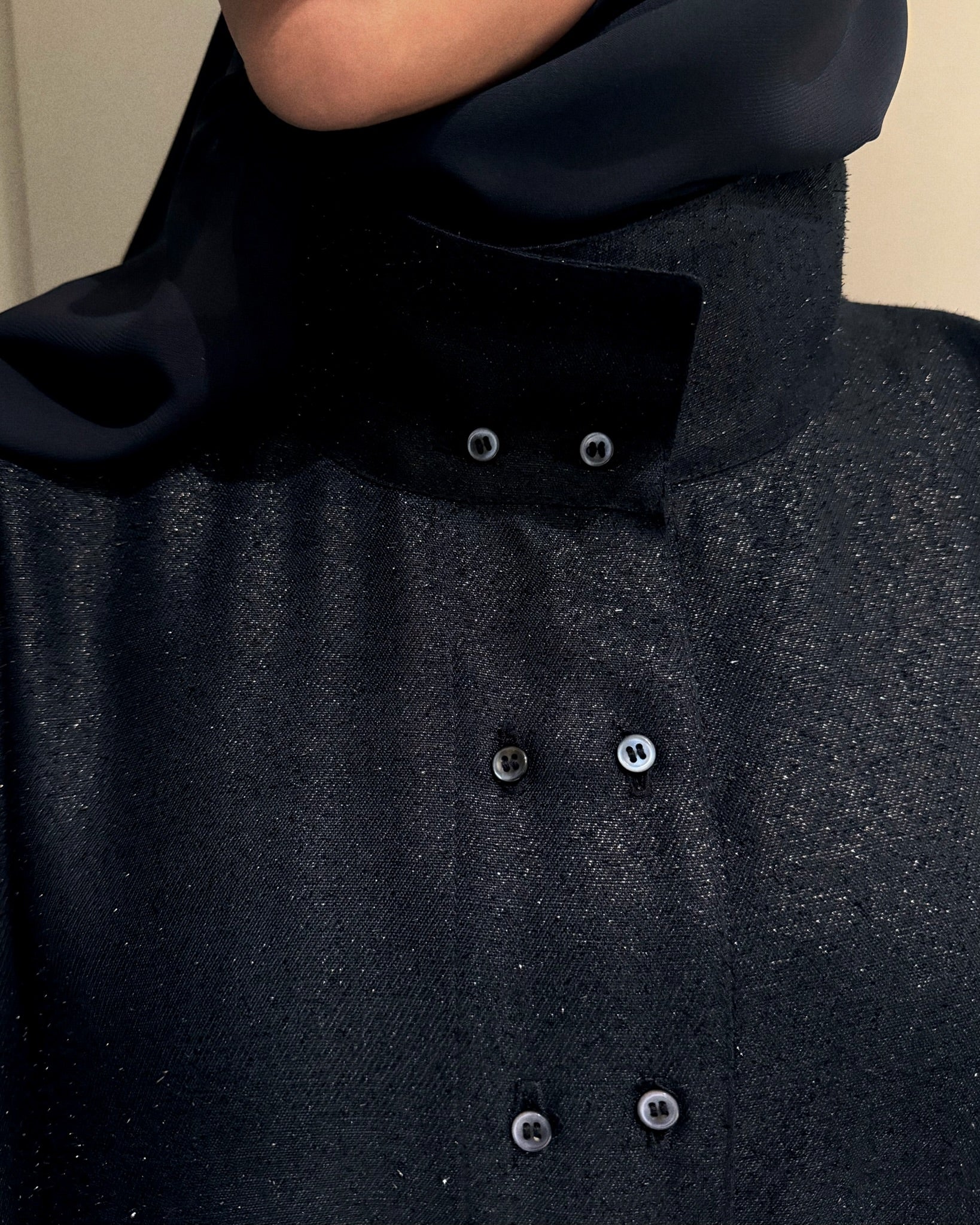 micro tweed turtle neck: double button - blue