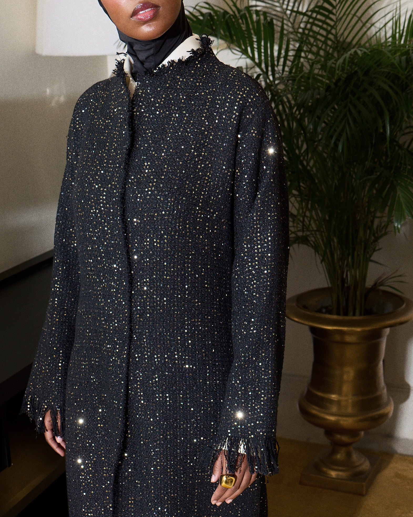 tweed light: sequins - black/gold