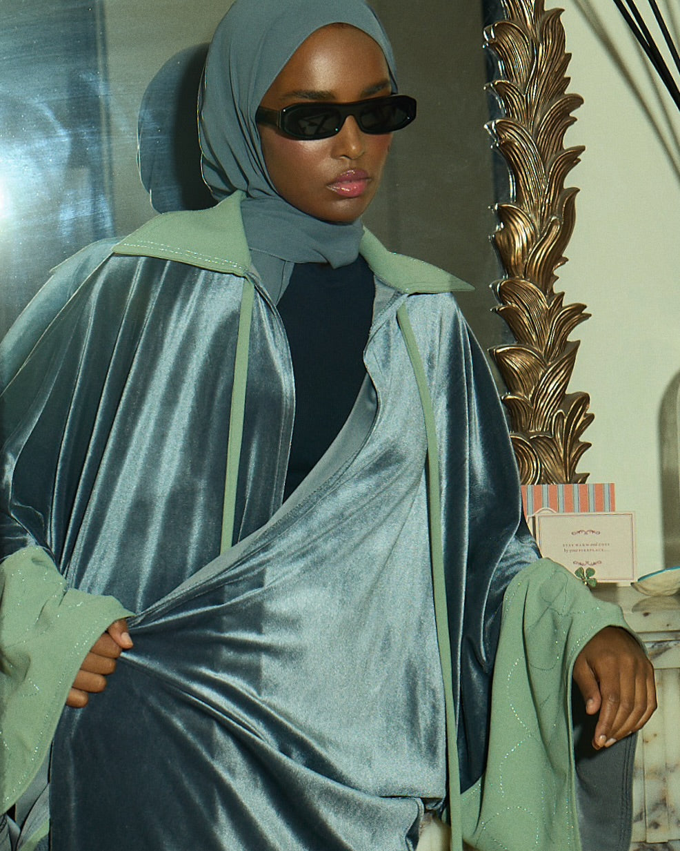 velvet cloak - gray/green
