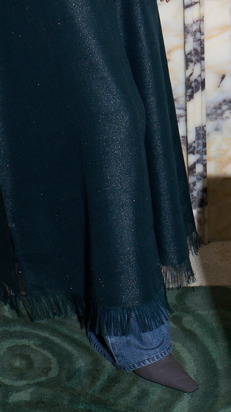 micro tweed turtle neck: double button - green