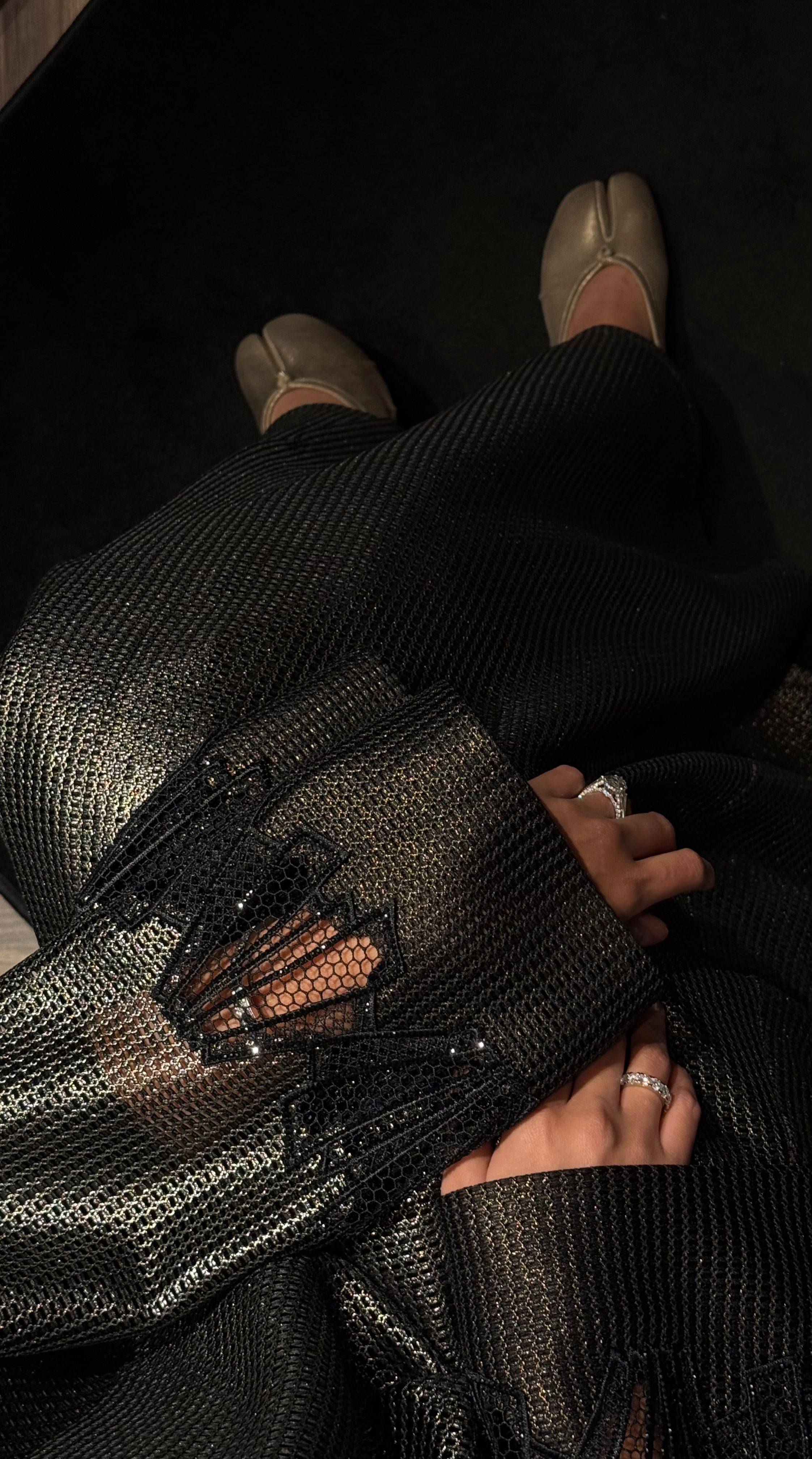 metallic open weave mesh abaya