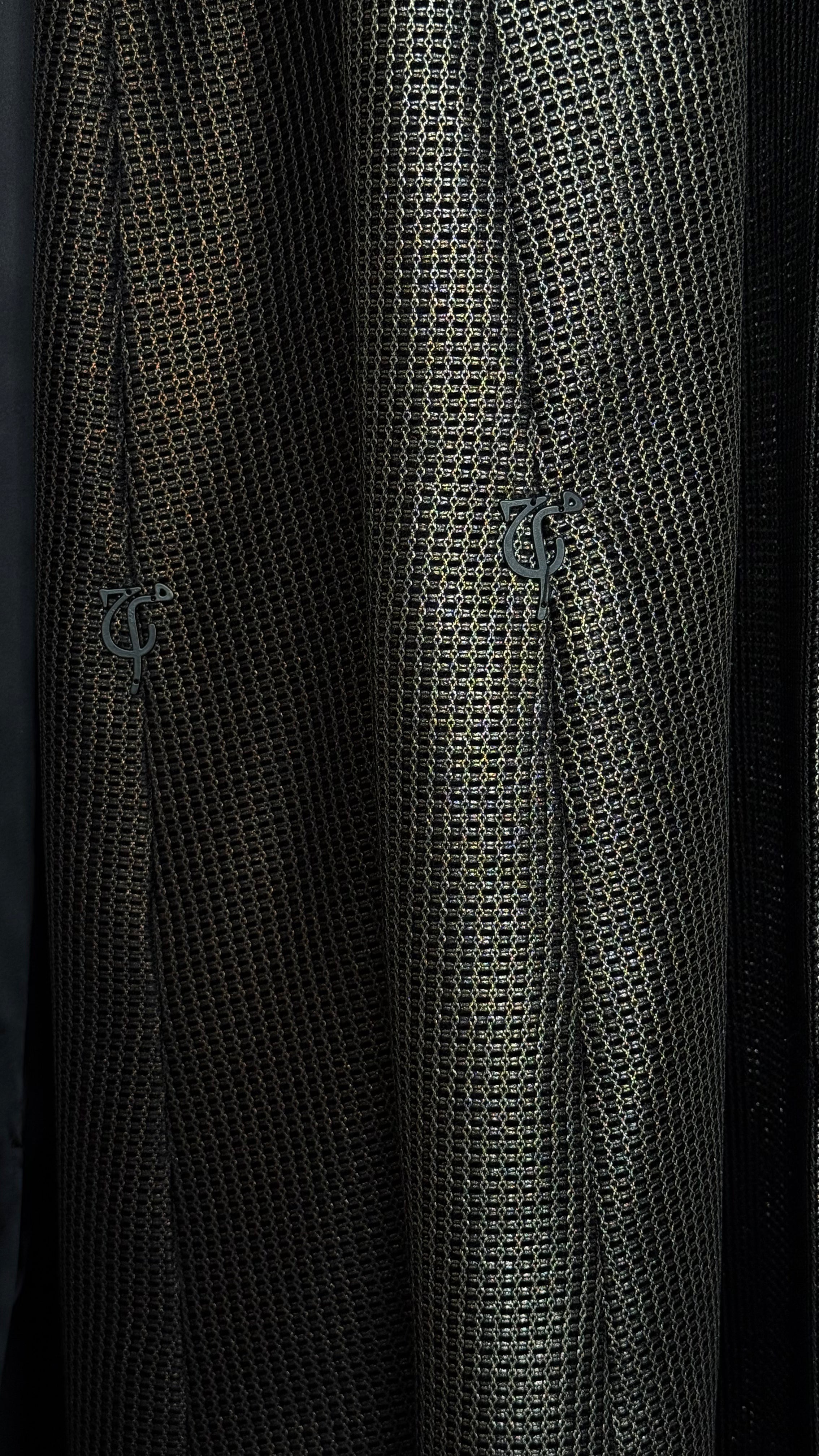 metallic open weave mesh abaya