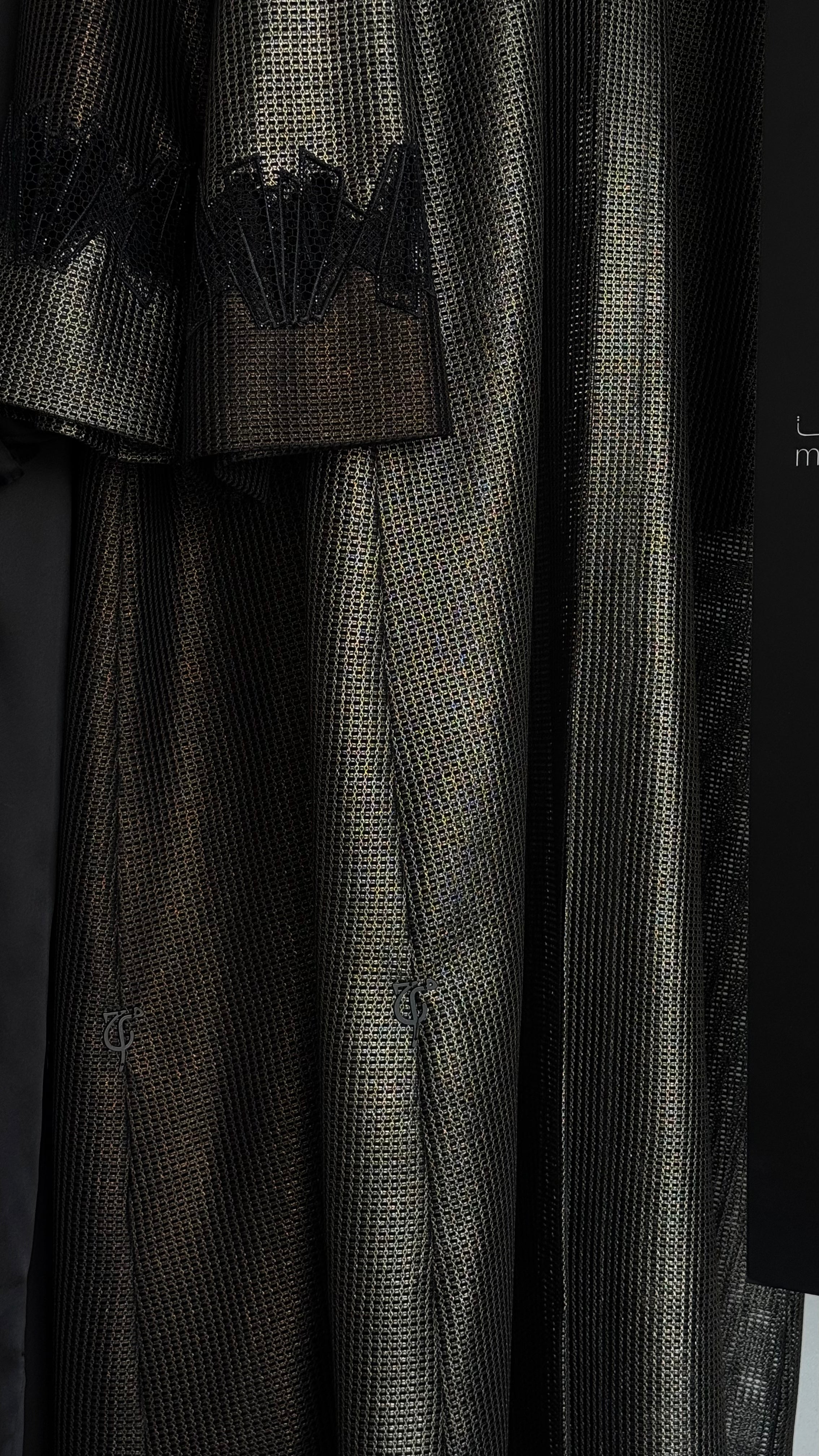 metallic open weave mesh abaya