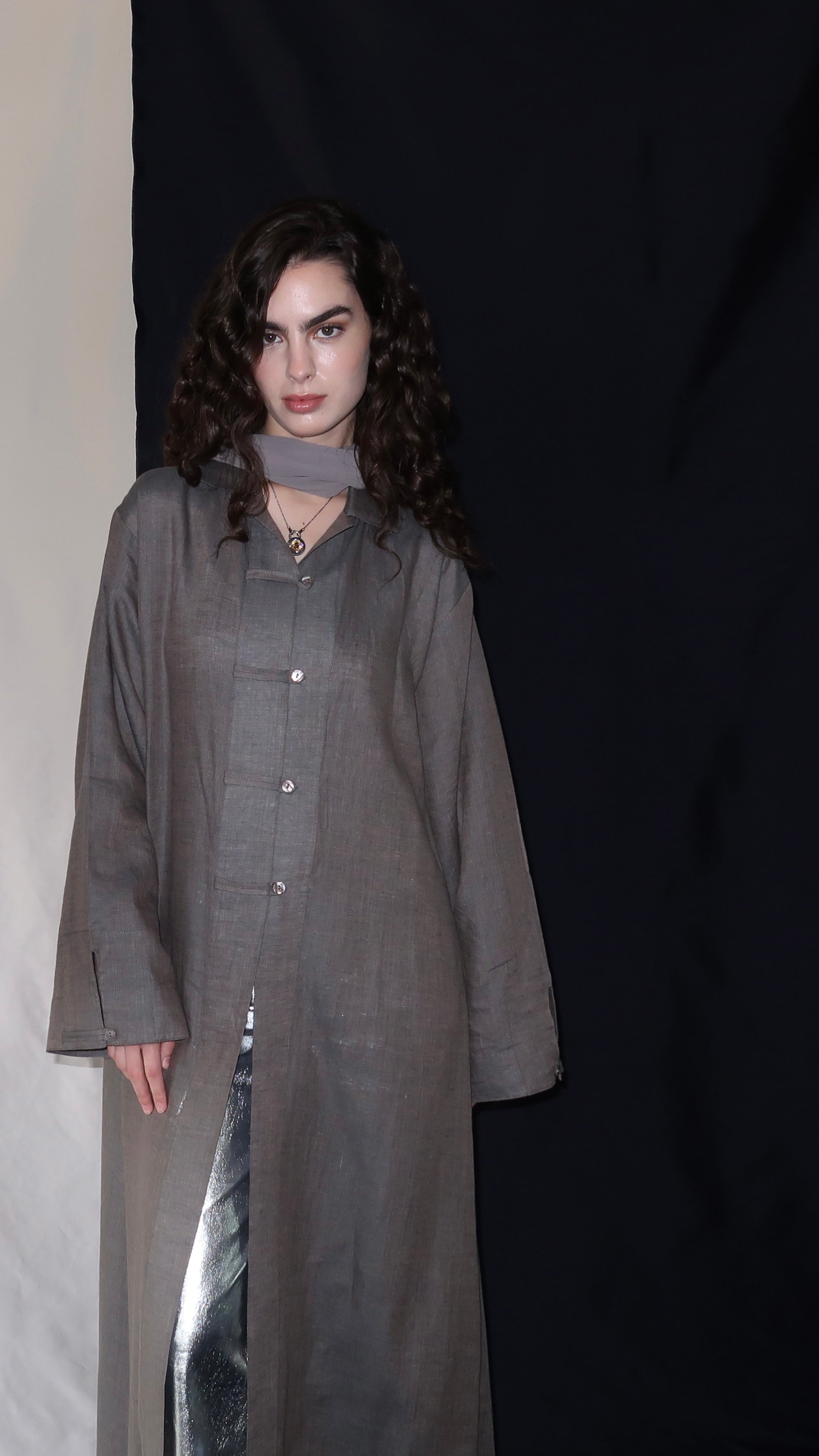 vintage shirt abaya - dark grey
