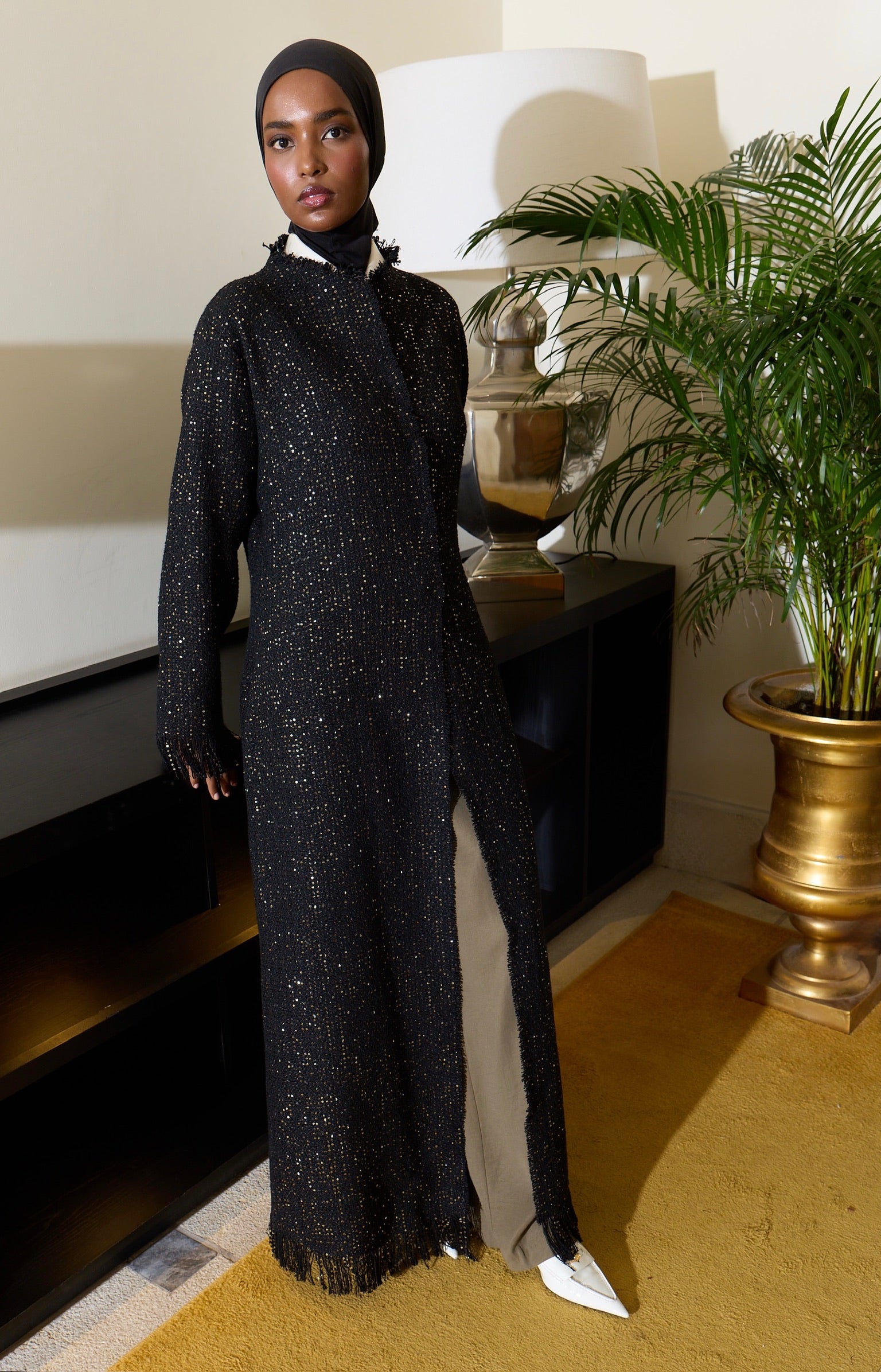 tweed light: sequins - black/gold