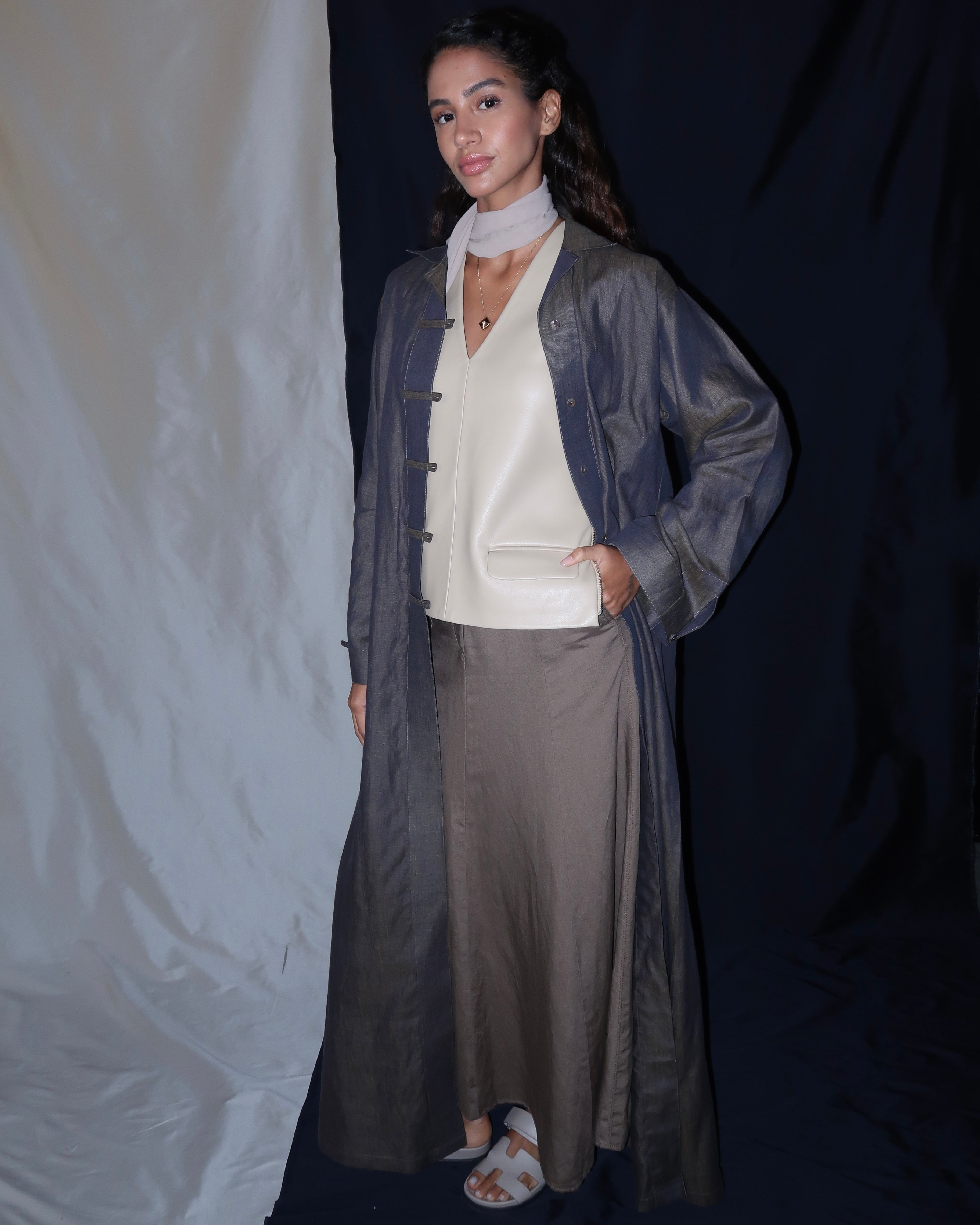 vintage shirt abaya - teal grey