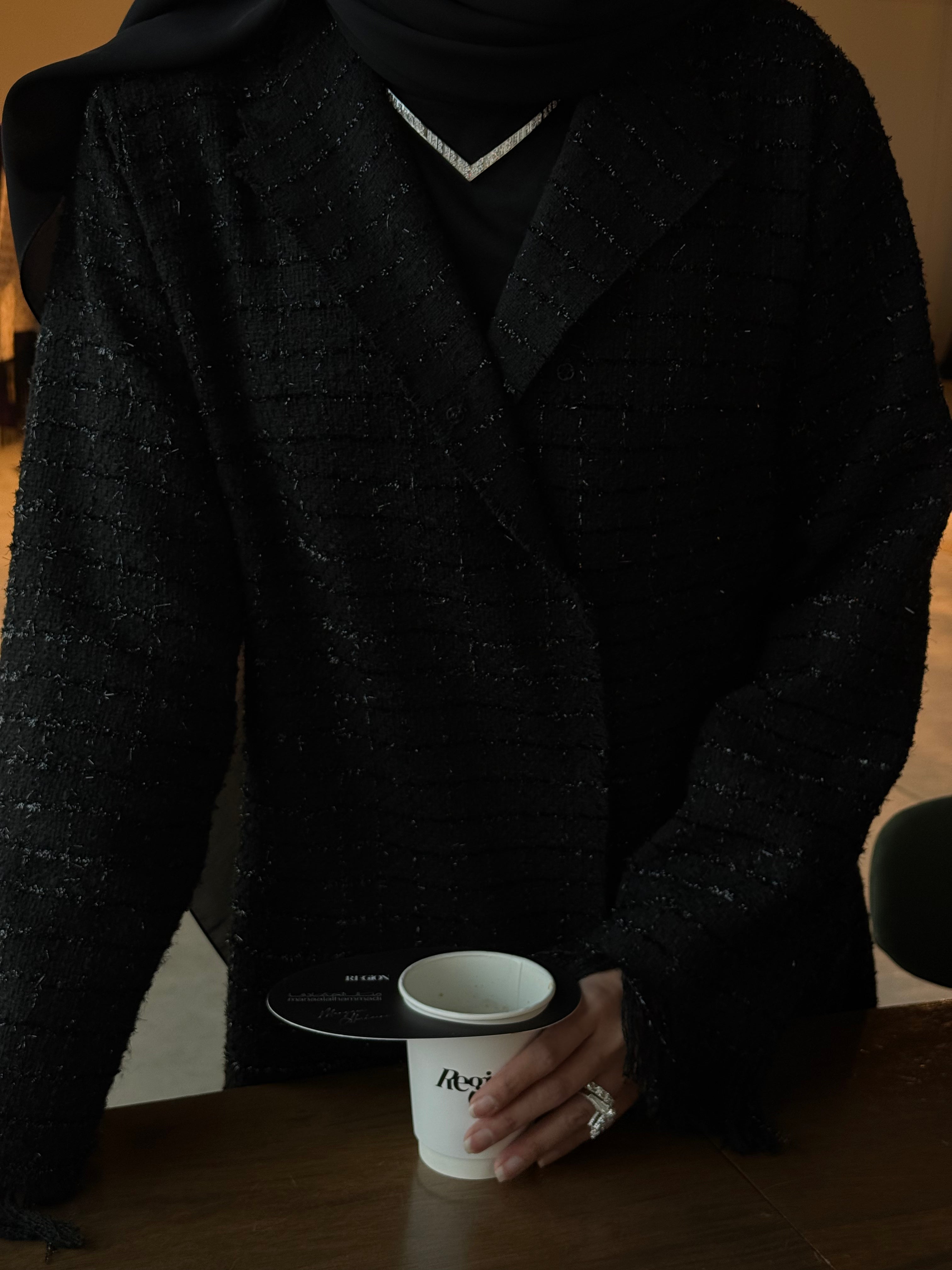 tweed light: check textured - black/black