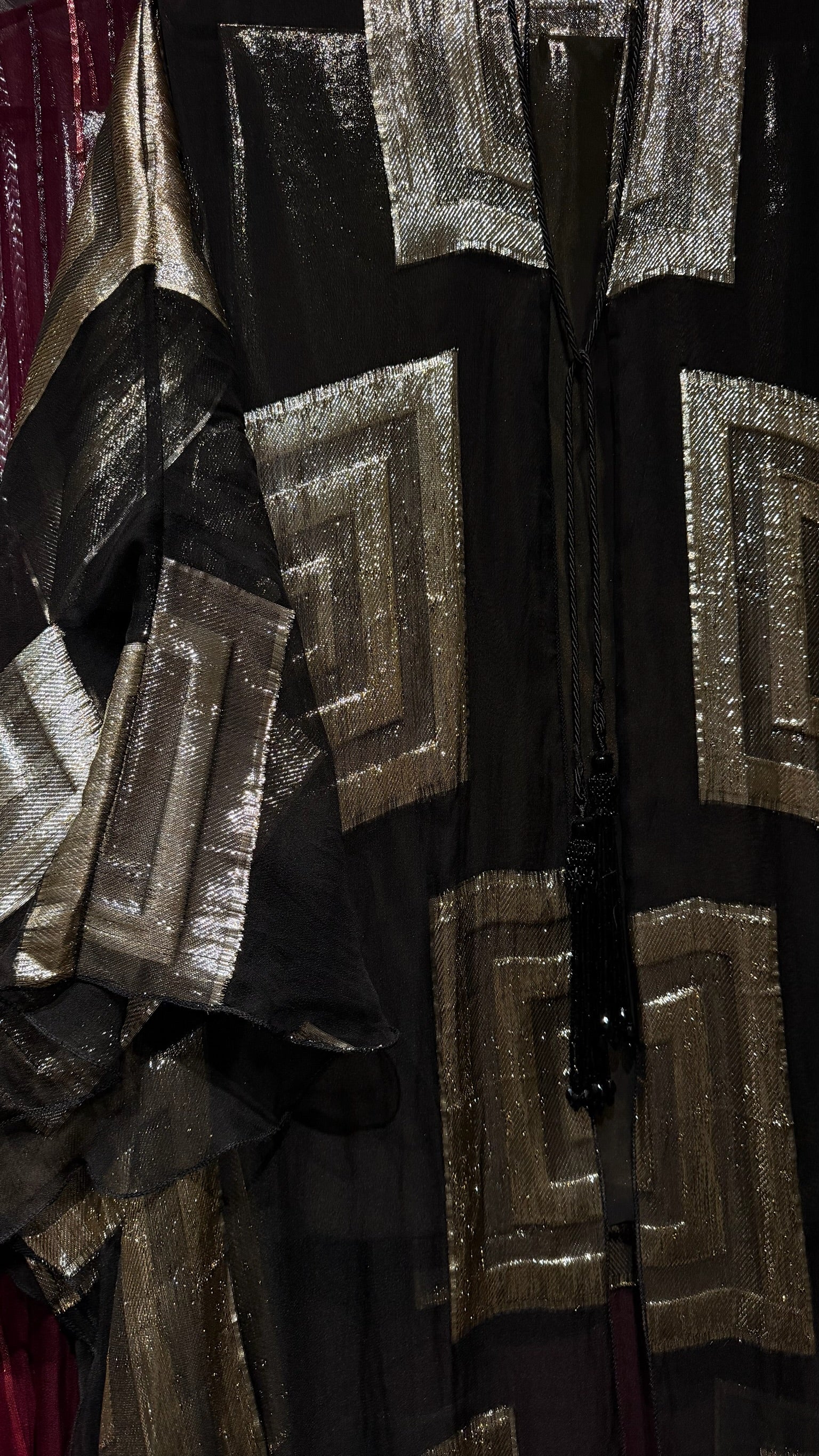 pure silk chiffon throw on with inner dress - black/gold