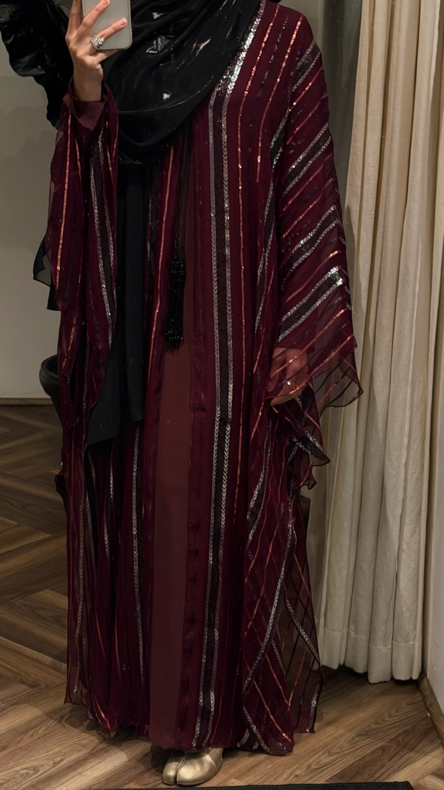 pure silk chiffon throw on with inner dress - maroon/gold