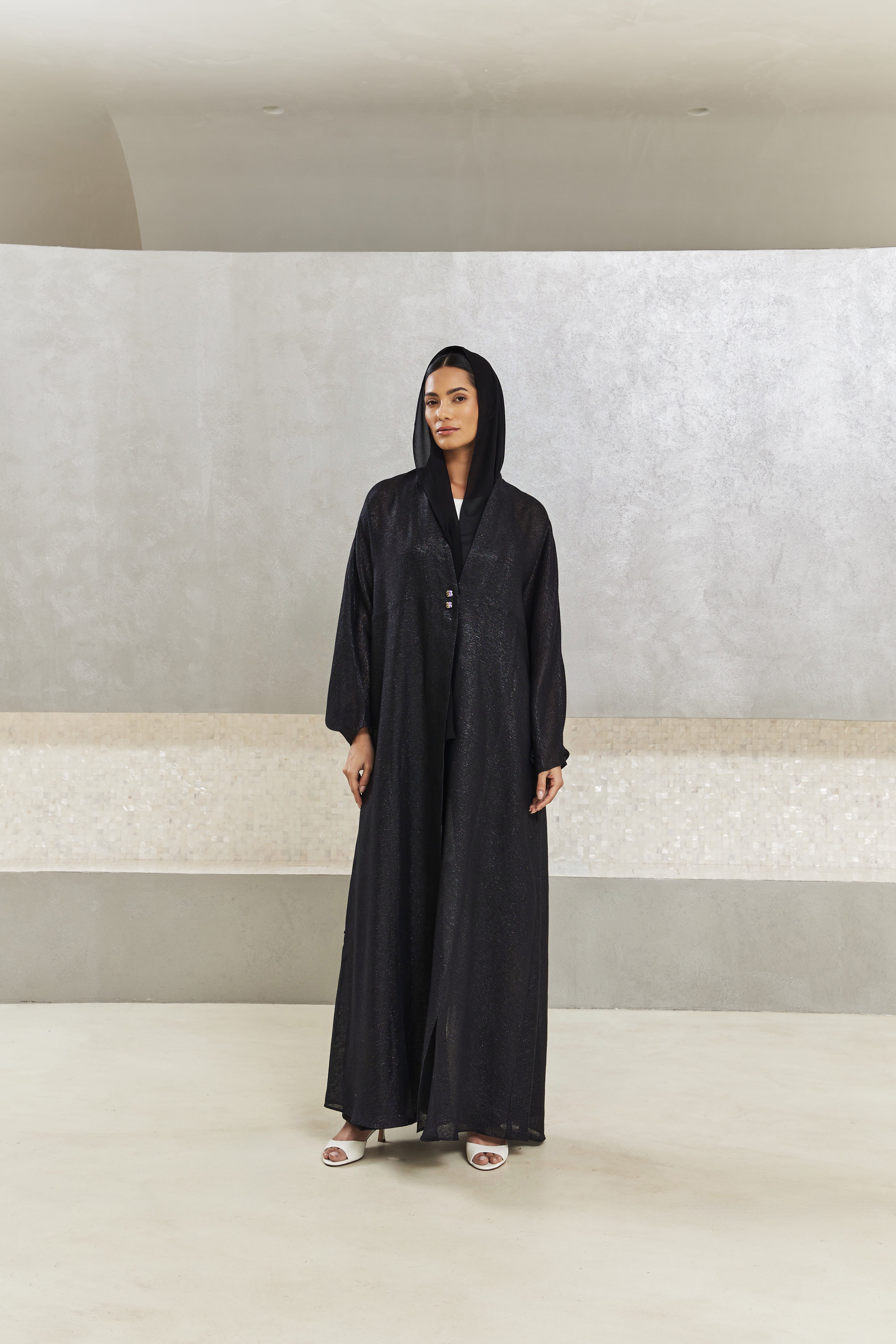 hybrid kimono with zircon - black/silver