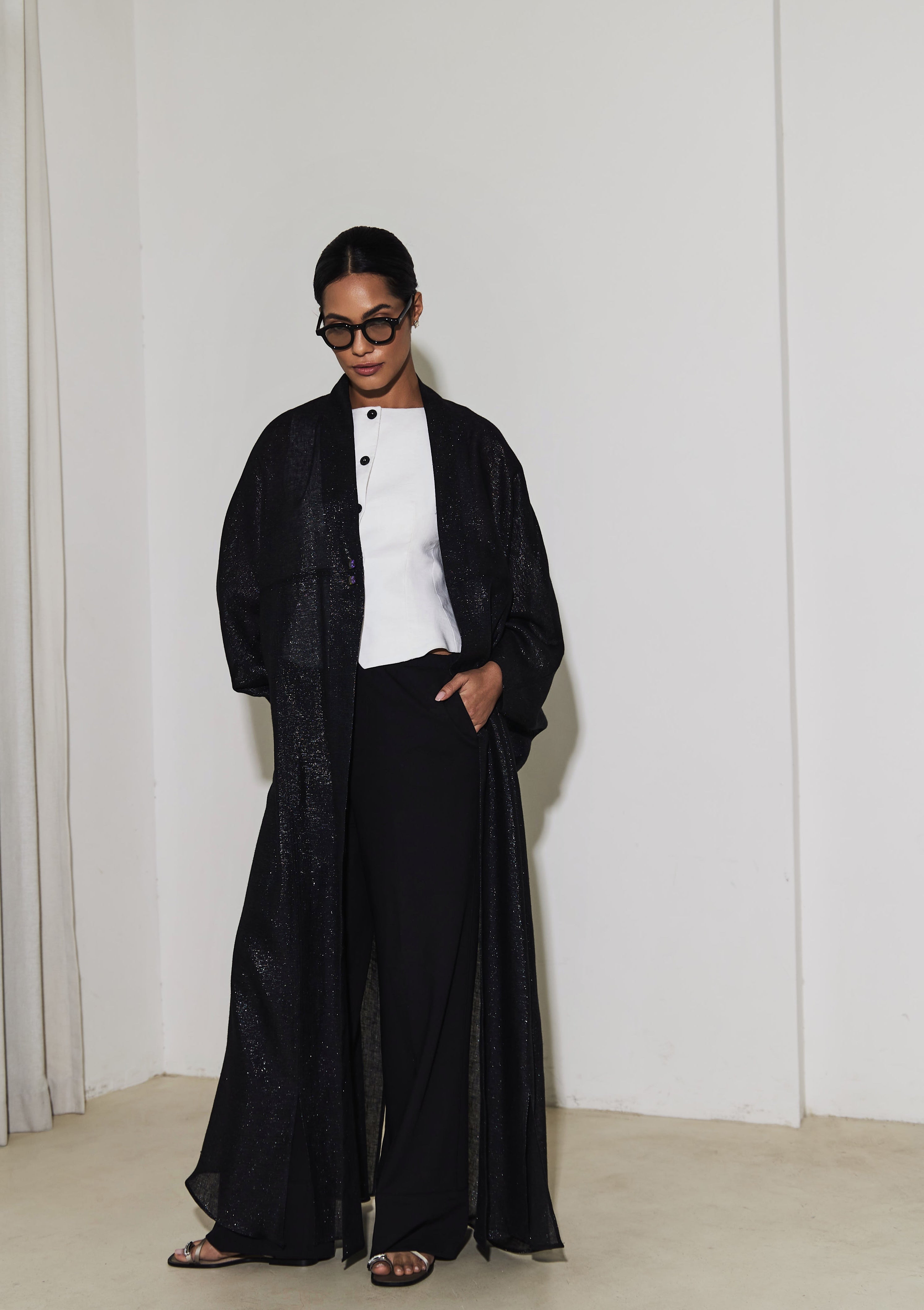 hybrid kimono with zircon - black/silver