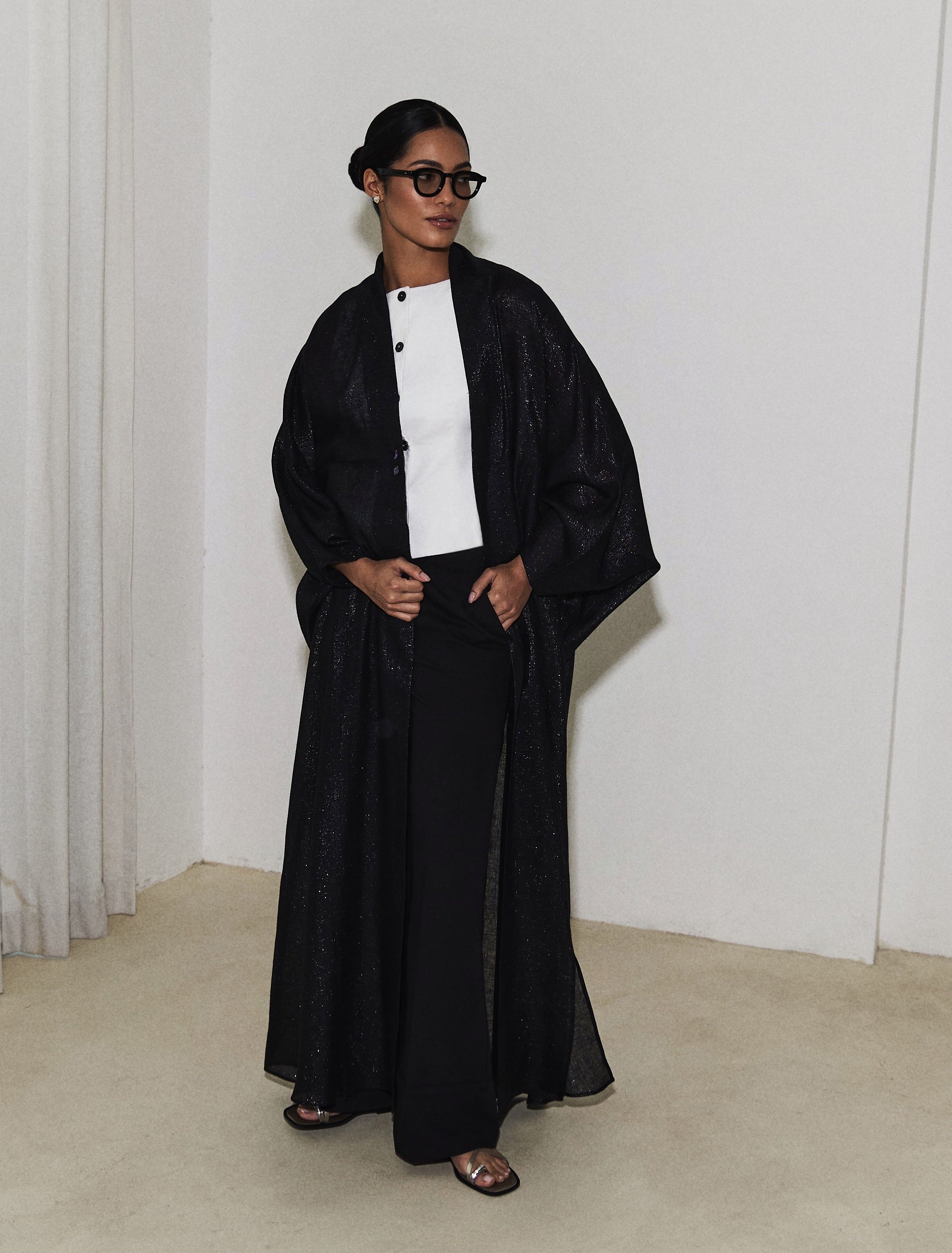 hybrid kimono with zircon - black/silver