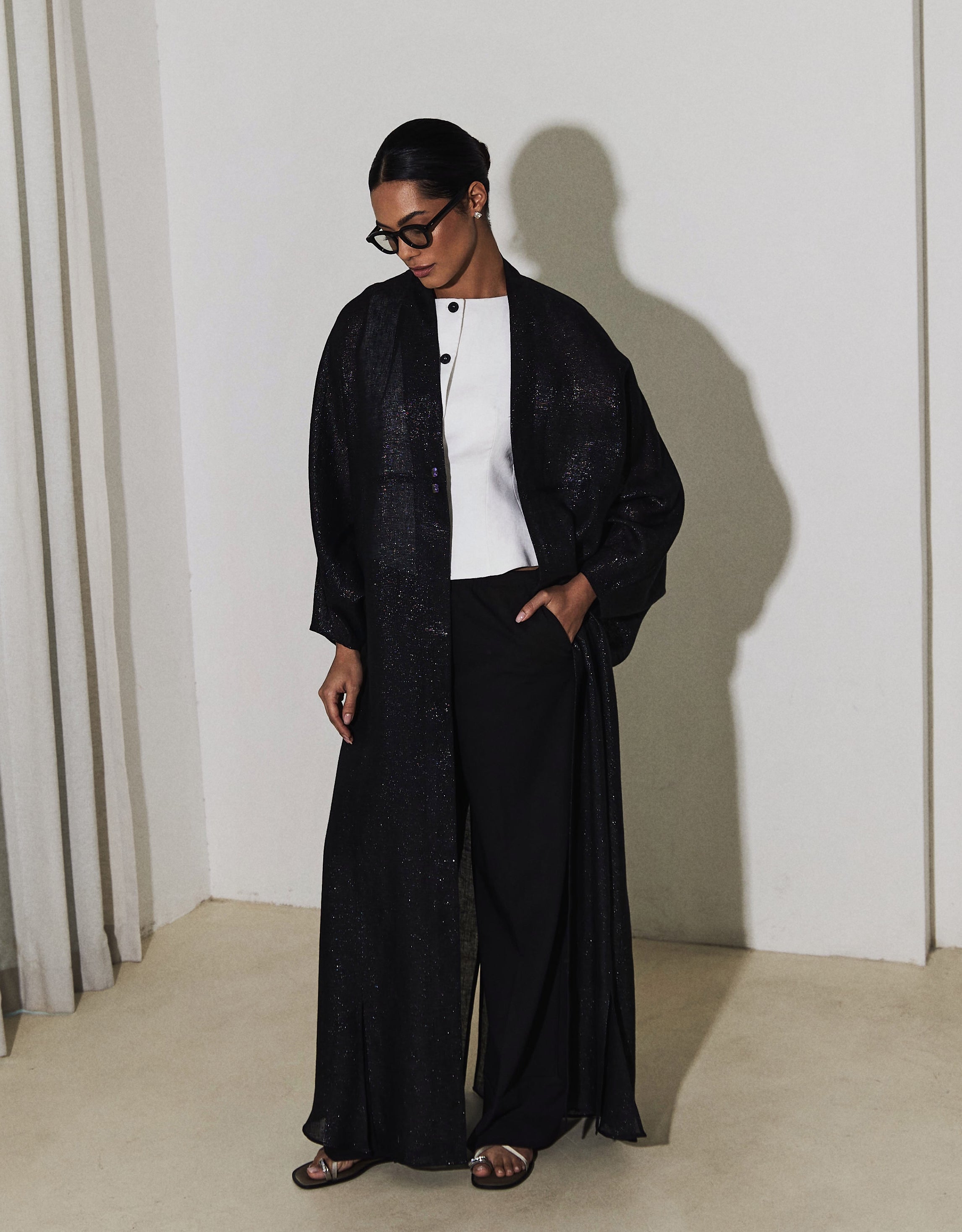 hybrid kimono with zircon - black/silver