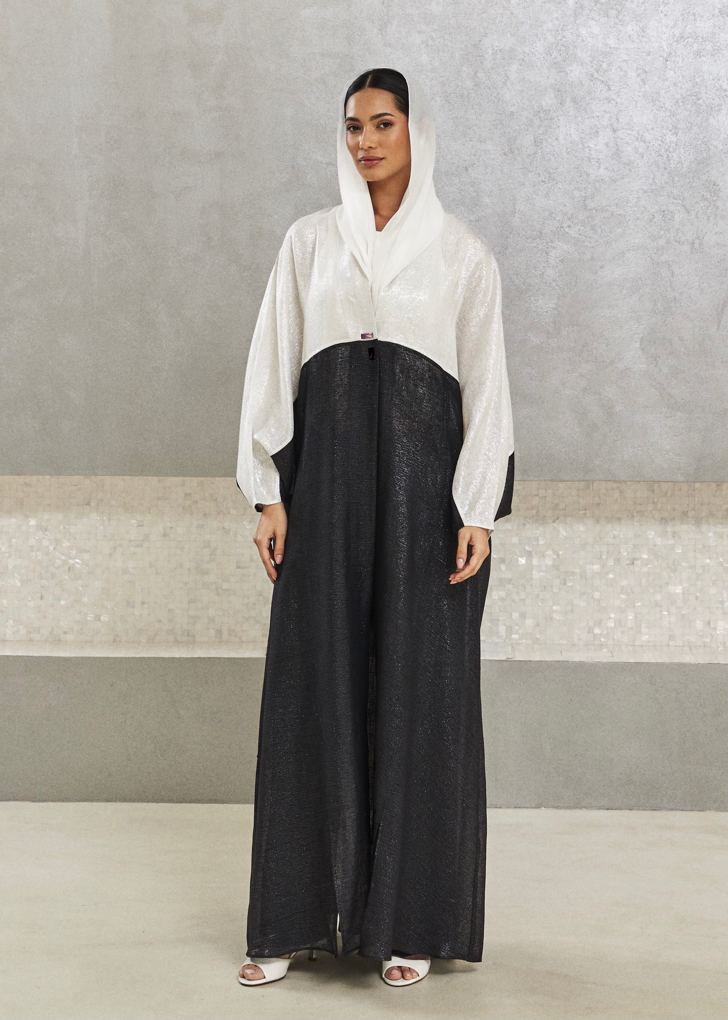 hybrid kimono with zircon - white/black