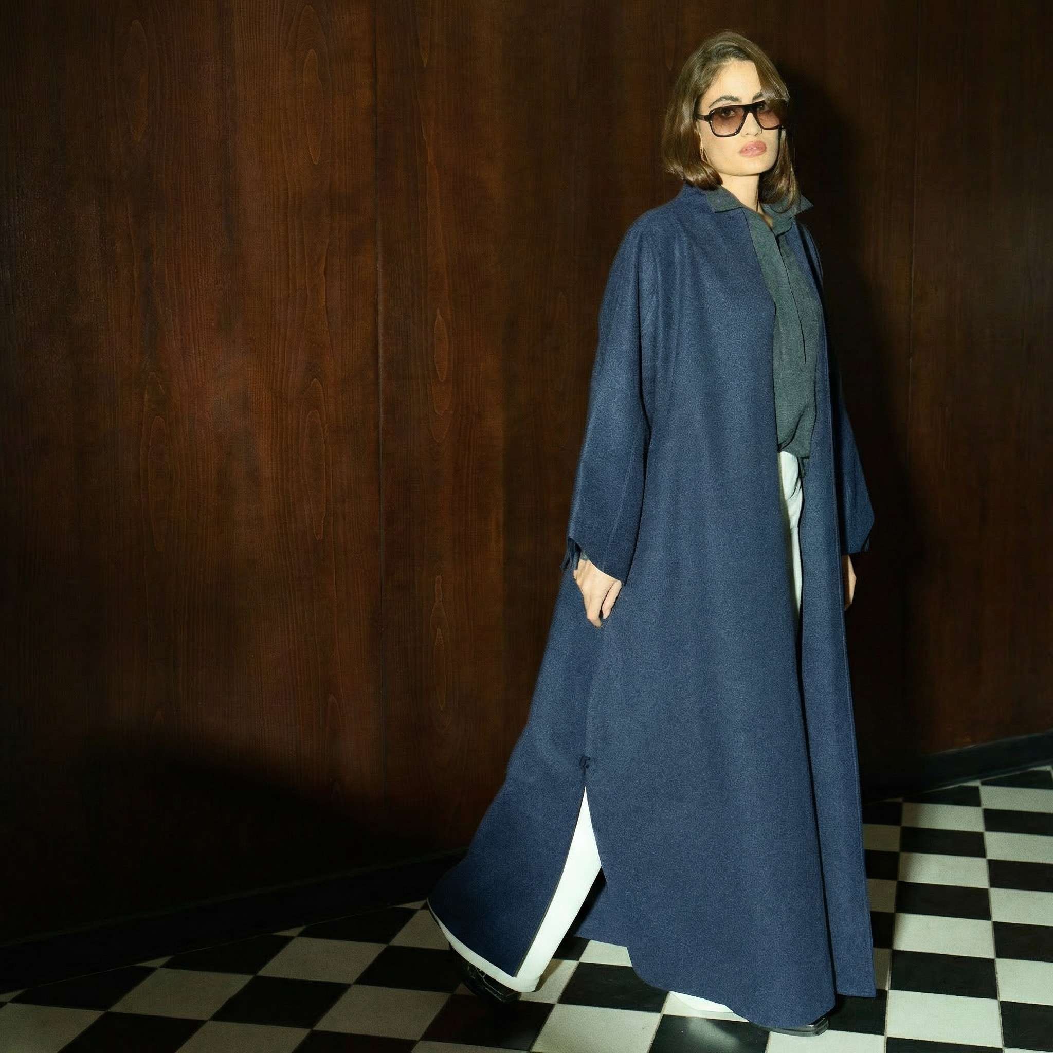 a line pressed wool - blue